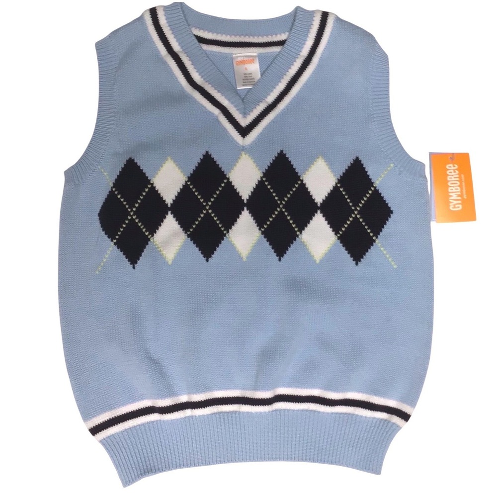 Gymboree V Neck Argyle Blue Sweater Vest Boys 6 NWT